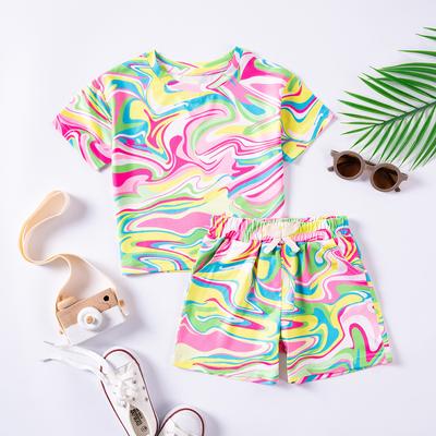 Boys Quicksand Pattern Short Sleeve Shorts Leisure Set 2025 Summer Children's Leisure and Comfort Set