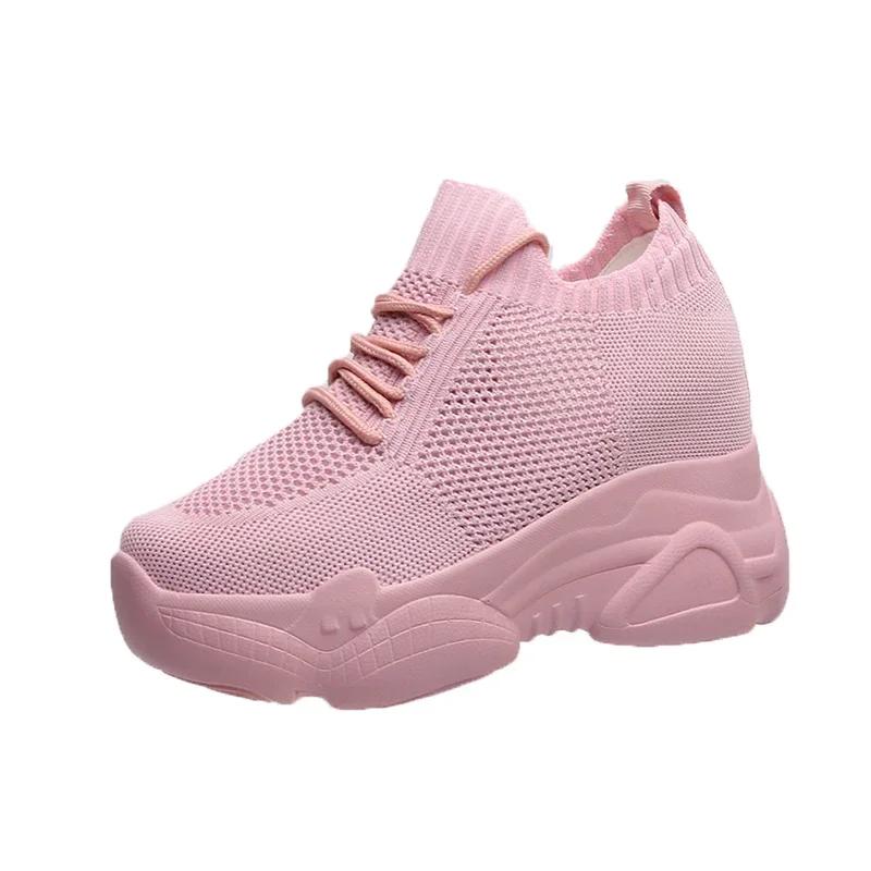 Rimocy Breathable Air Mesh Chunky Sneakers Women 2025 Spring Summer Knitted Height Increasing Shoes Woman White Casual Footwear