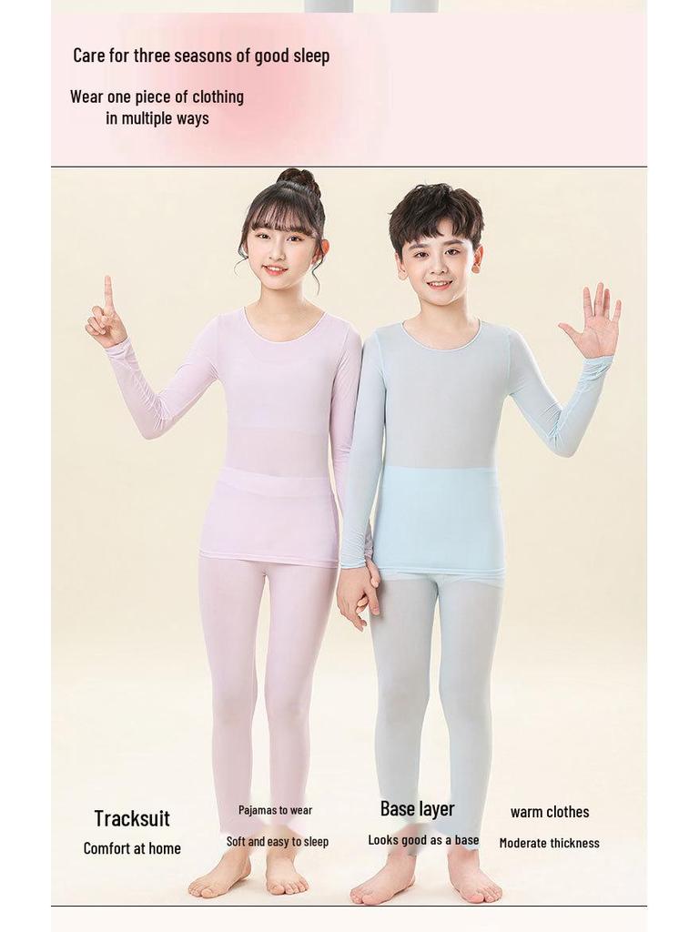 Unisex Children's Seamless Round Neck Base Layer for Warmth and Skin Beauty