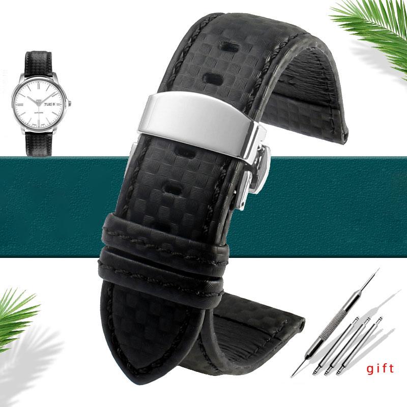 Universal carbon fiber watchband for MIDO Citizen Seiko Casio genuine Leather strap men's 20mm 22mm 23mm 24mm Watch accessories