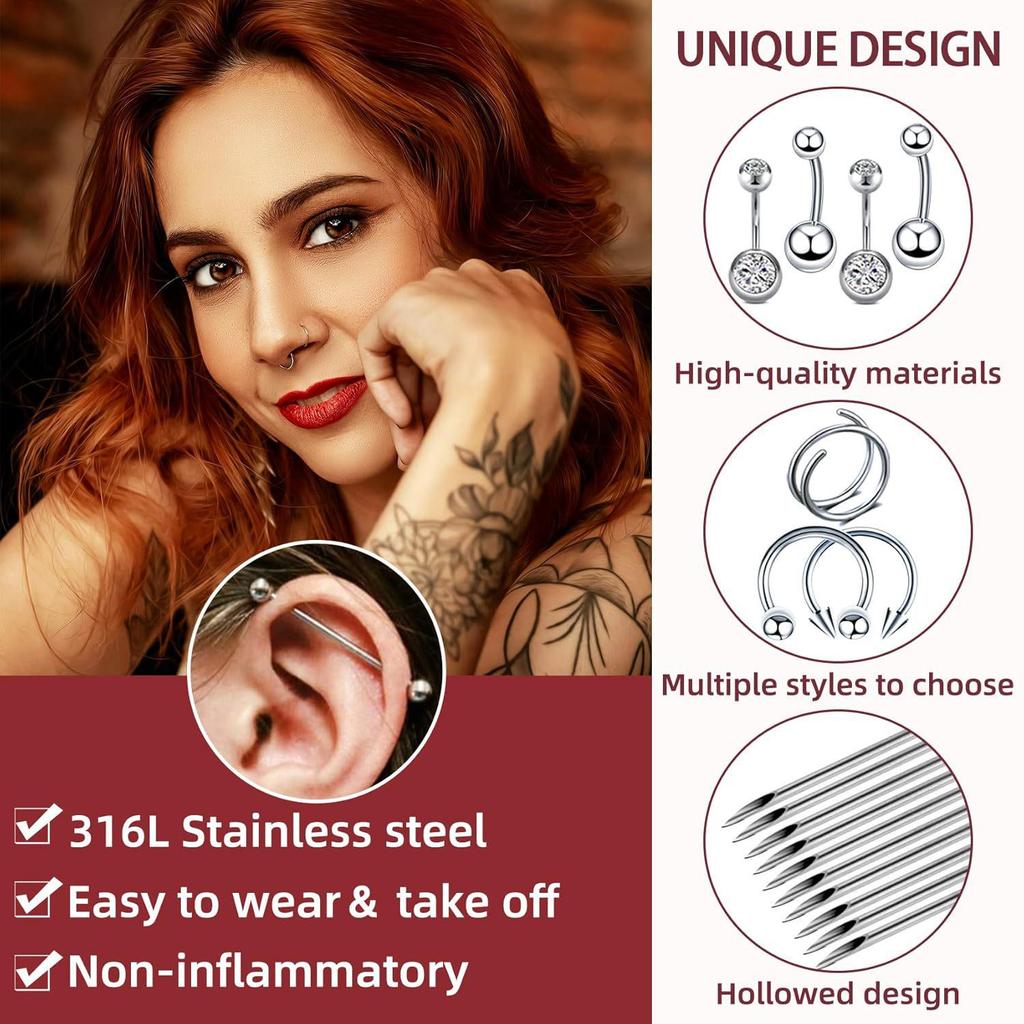Bestselling Piercing Tool Set: 103pcs & 153pcs Lip Studs, Eyebrow & Ear Studs, Navel Rings, Full Body Piercing Kit