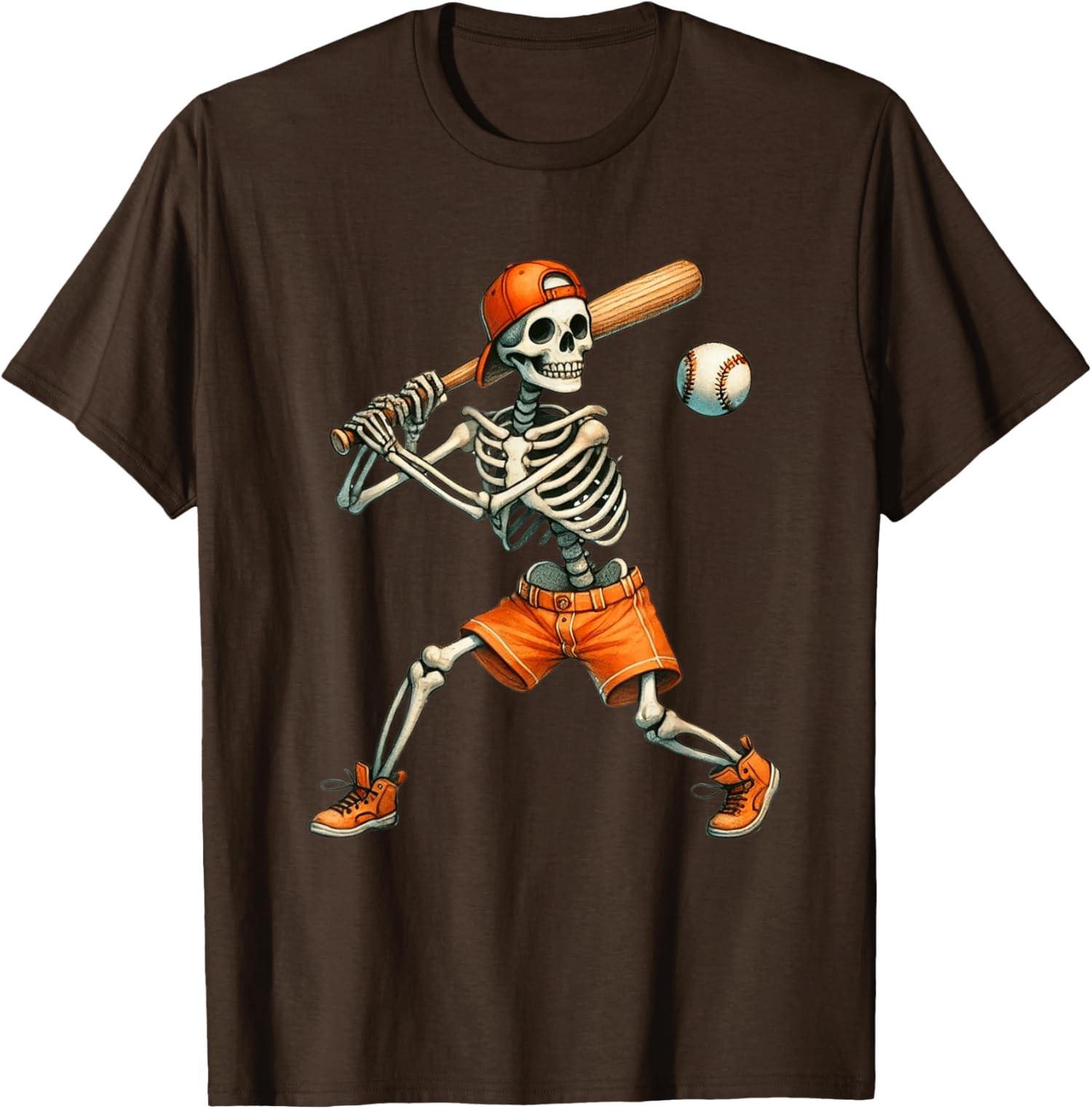 T-shirt unisexe de conception d Halloween de baseball de frappeur de squelette dr?le S