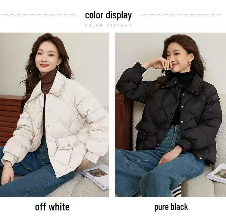Women's Stylish Diamond Pattern Short Down Jacket - Winter Loose Thickened Coat, 2025 New Style for Petite Sizes.