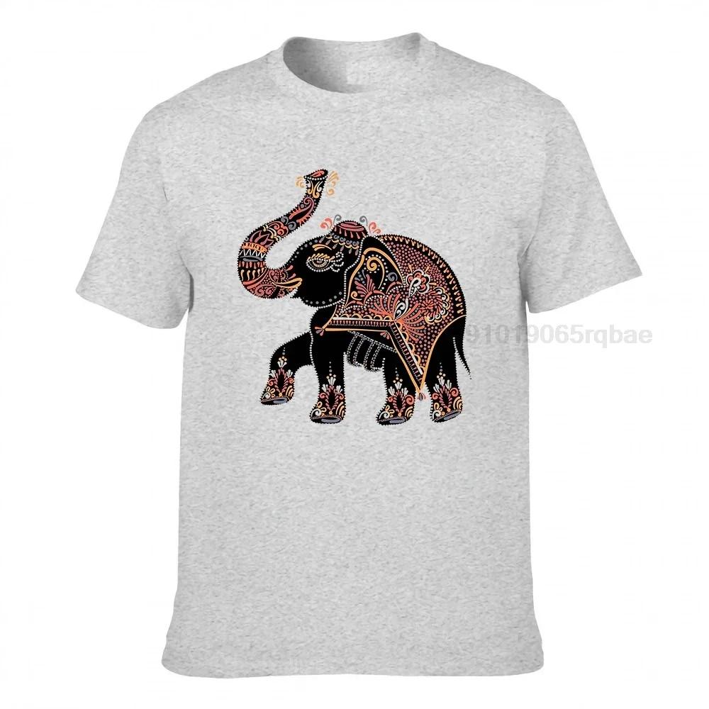 Elephant Folk Art Tshirt Unisex Black Tshirts Elephant Print Tops Adult Cotton Clothes Africa Style Tee Shirt Unique Birthday Gift