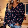 Women's V-Neck Long Sleeve Christmas Print Lightweight Blouse for Spring and Summer