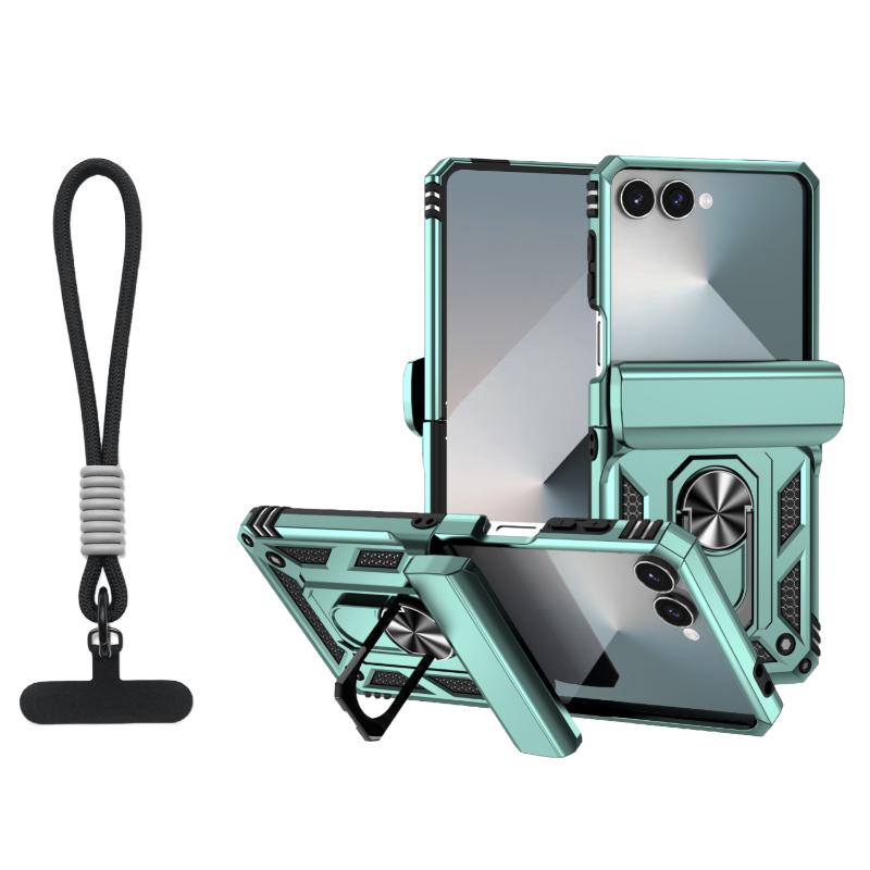 

360 ° Rotating Metal Car Bracket Ring Solid Color Armor Lanyard Phone Case For Samsung Galaxy Z Flip 7 6 5 4 3 Protection Cover Galaxy Z Flip6