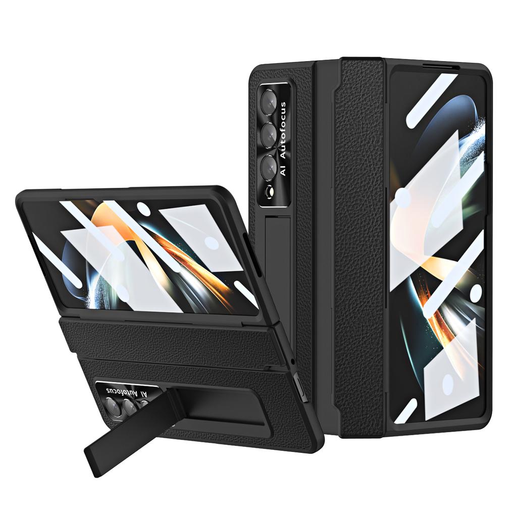 Protinárazové přední skleněné ochranné fólie z kůže pro Samsung Galaxy Z Fold4 5G Fold 4 Fold3 Fold 3 Zfold3 s stojánkem a plným krytem