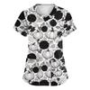 Women's Cute Printed Work Clothes V-neck Double Layer Pockets Basic Short Sleeve Top Pullover