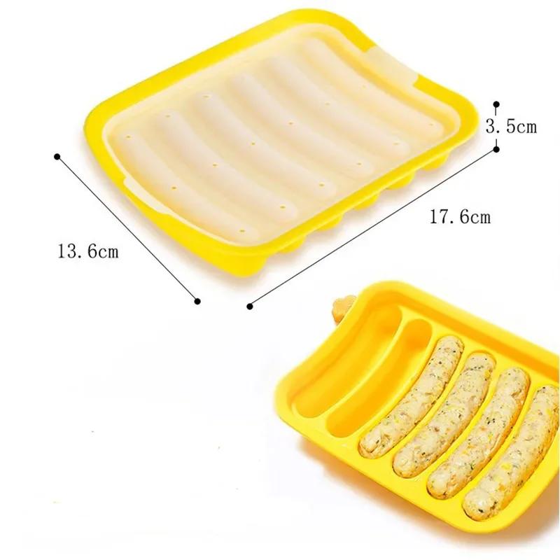 Sausage Maker Mould 6 Cavity Silicone DIY Ham Hot Dog Making Moulds with Lid Kitchen Household Sausages Cake Baking Tools Molds