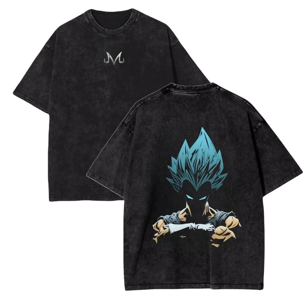 Camiseta Gráfica Lavada de Anime Dragon Ball Vegeta Oversize Vintage Manga Corta para Hombre Verano Tendencia Y2k Streetwear Top Casual
