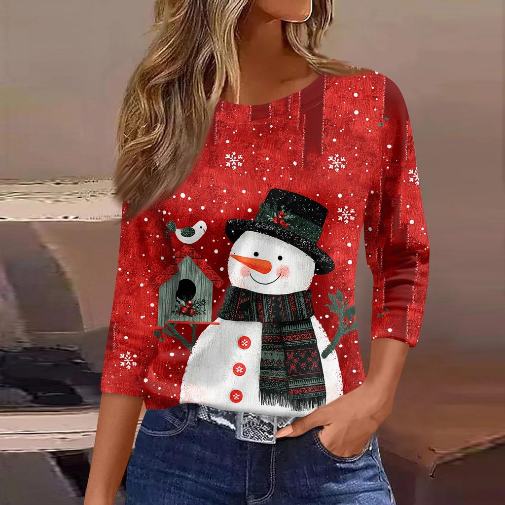 3/4 Sleeve Shirts For Women Print Graphic Tees Blouses Casual Plus Size Basic Tops Pullover