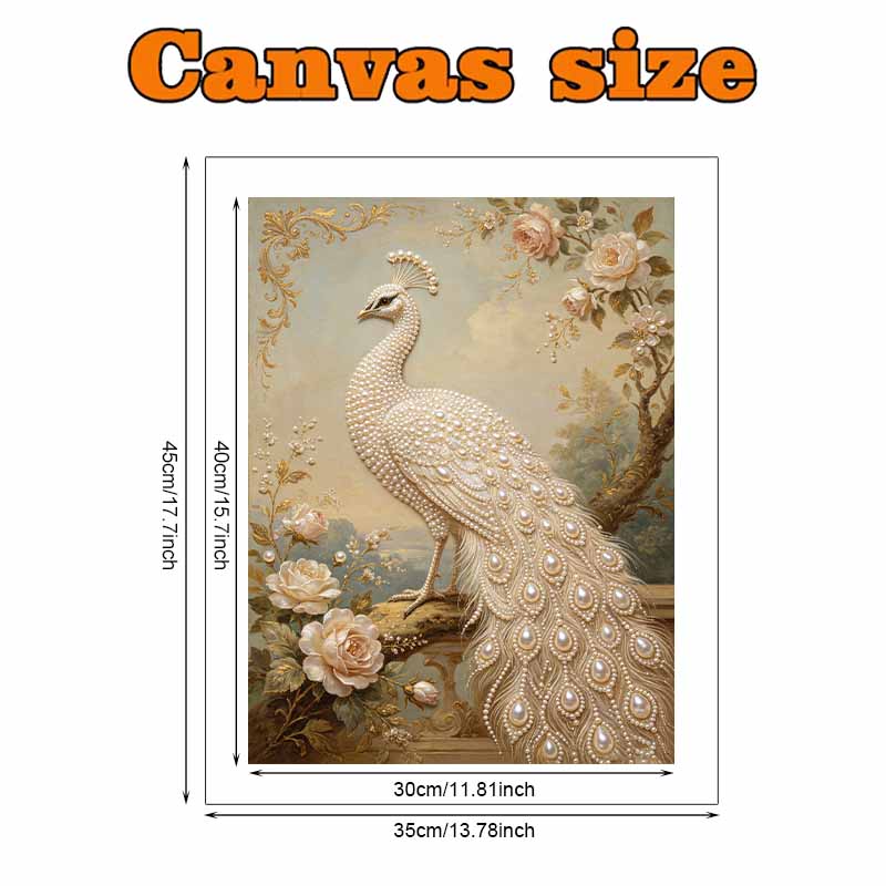 Pearl Art Painting Home Wall Decor White Peacock Pearl Gemstone Painting Picture Crafts Adult/Beginner Gift Creative Home Decor Unframed