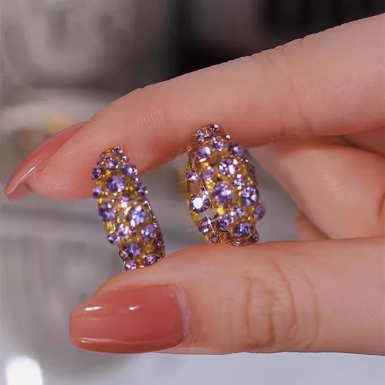 Design Sense Purple Crystal Earrings, Purple Gas Donglai Earrings Versatile Violet Earrings
