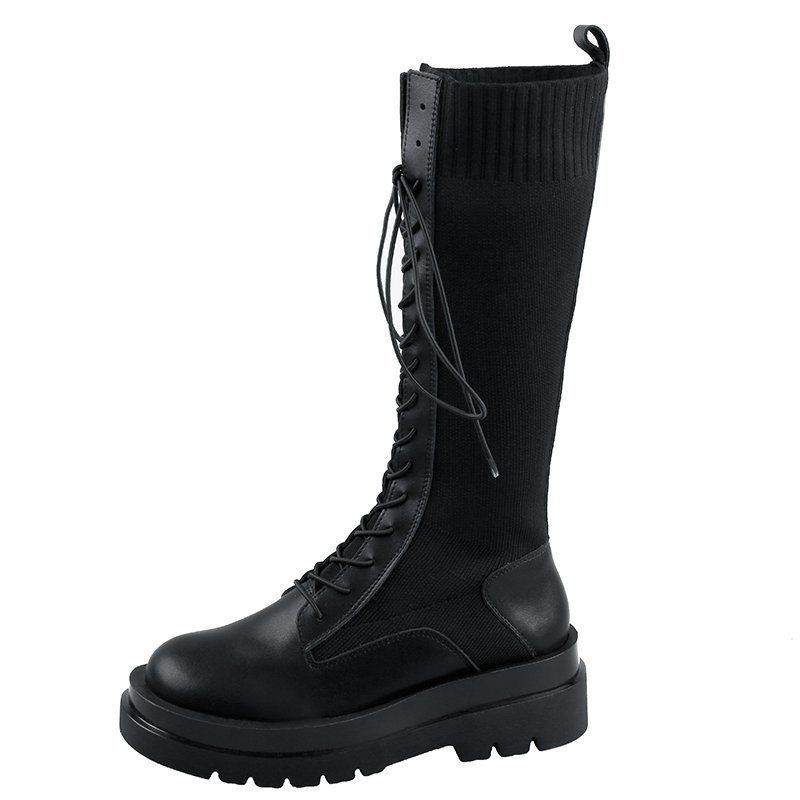 

Эластичные сапоги на толстой подошве, женская обувь, женские сапоги Martin с внутренней высотой до колена, высокие сапоги, нескользящие сапоги 35 чёрный