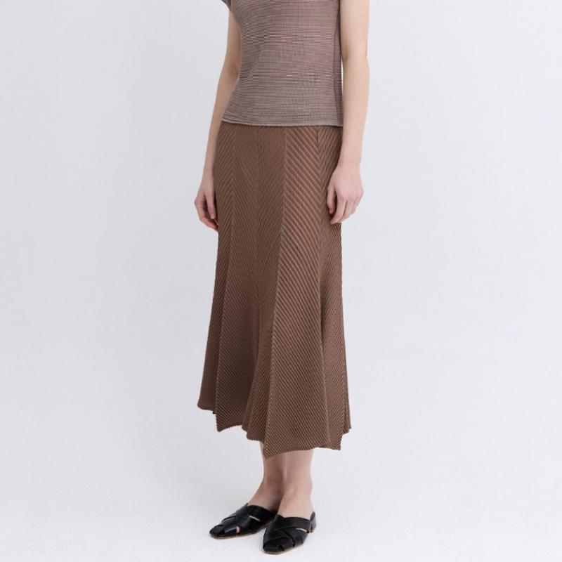 Pleats Me Oblique Waffle Folding Flare Skirt Ppsks026002