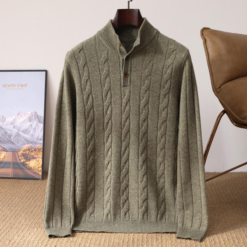 Men's Wool Half-Zip Sweater: Autumn/Winter Business Casual Knit with Long Sleeves