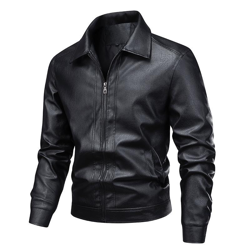 Leather Jacket Men s Coat Trend Season New Retro Solid Color Lapel Slim Trend Leather Jacket Men M