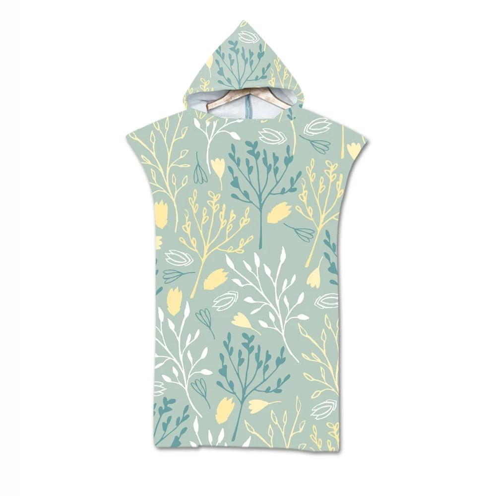 Botanical Floral Hooded Beach Towel Quick Dry Surf Poncho,Bath Towel,Sports Towels for Swimming, Beach, Surfing, Diving, Bathing