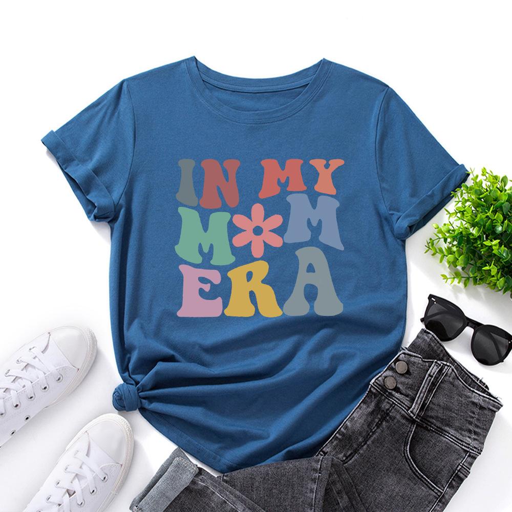 IN MY MOM Cotton T-Shirt Short Sleeve Round Neck Women 2d Print Tops