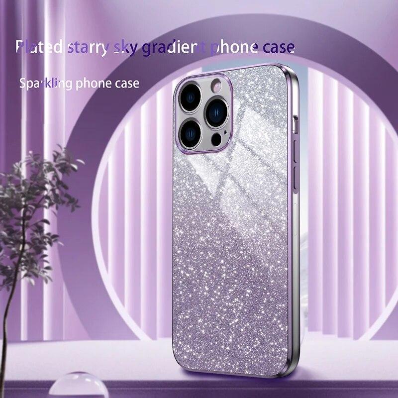 Fashion Gradient Bling Plating Hülle für iPhone 15 Pro Max 14 Plus 13 12 Mini 11 X XR Xs 7 8 SE 2022 Silikonhülle Glitzer Rückseite