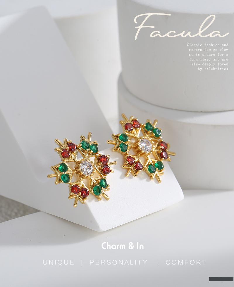 E0533 European & American Fashion Christmas Snowflake Zircon Stud Earrings for Women - Versatile, Creative, & Stylish Jewelry
