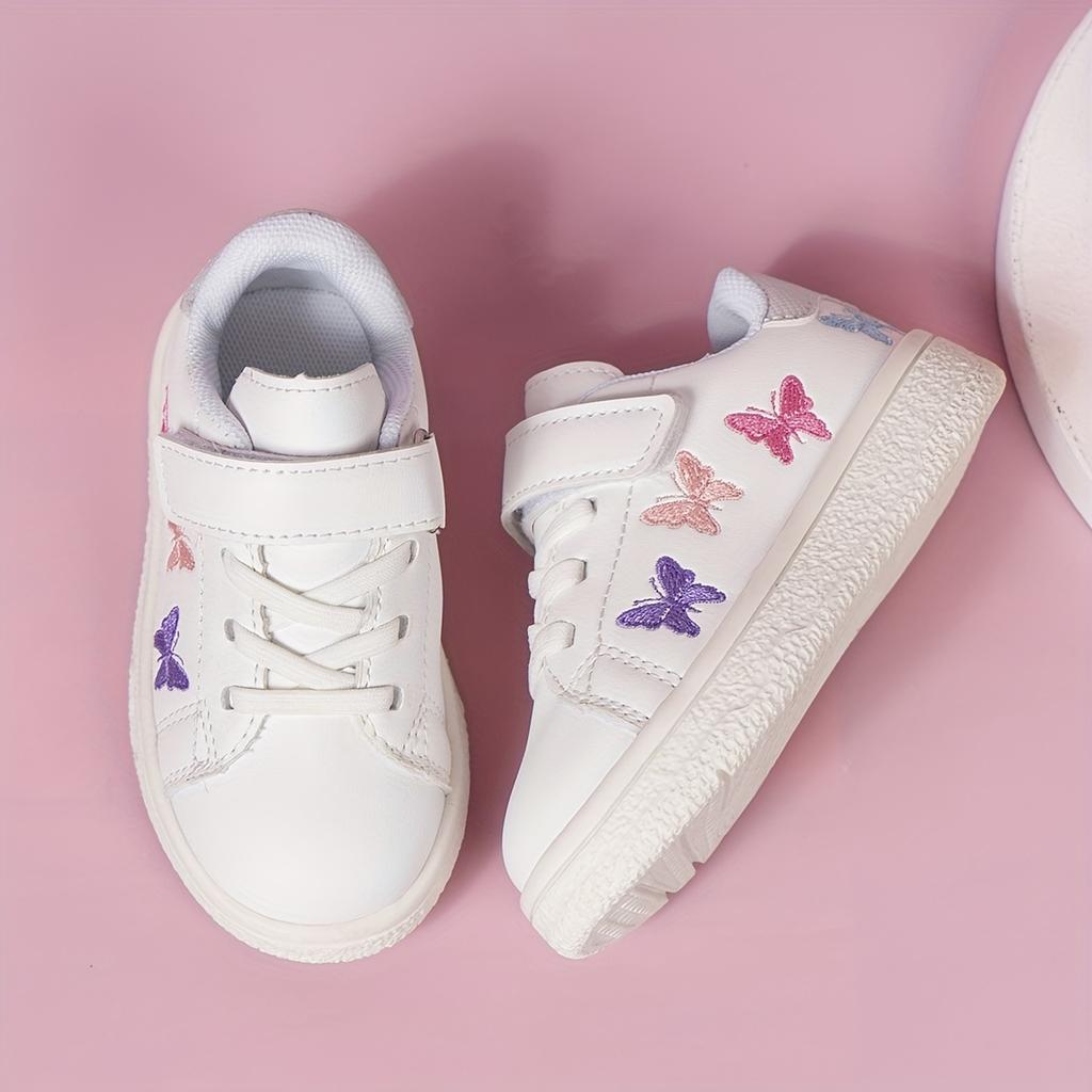 [Slip-Resistant | Comfortable] Slip-Resistant, Comfortable Youngsters' Butterfly Sneakers - Lace-Up Casual Shoes with Closure, White Low-Top Design