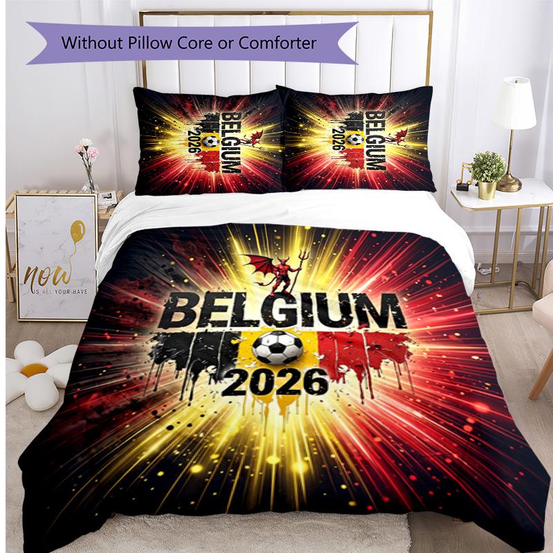 Set Biancheria da Letto Stampata Calcio Belgio 3 Pezzi Copriletto Traspirante Accogliente come Regalo per Inaugurazione Casa o Festa