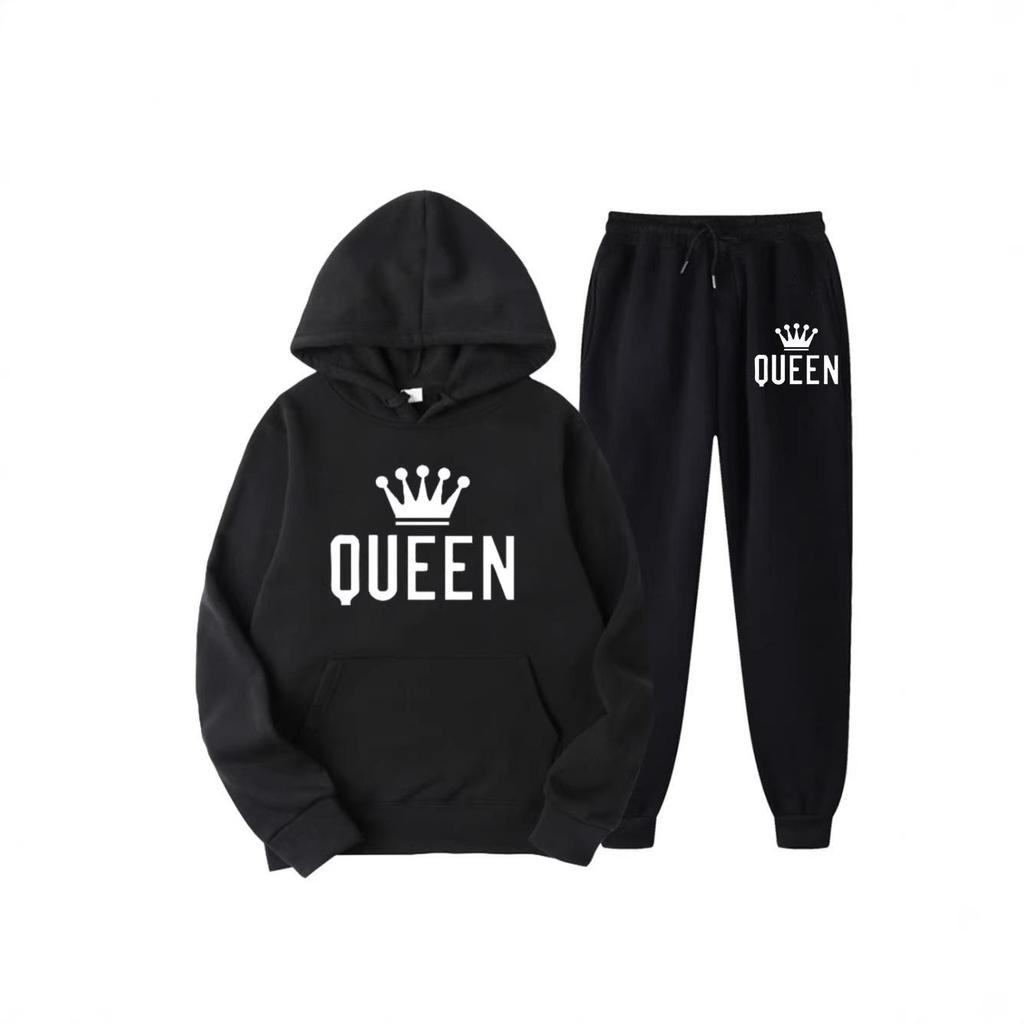 Men's Queen Print Plus Size Hooded Fleece Sweatshirt Set for Fall/Winter