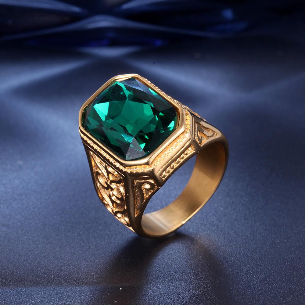 

New Men Black Color Hiphop Ring 316L Stainless Steel Green/Red/Blue Rhinestone Stone Ring Rock Fashion Male Jewelry for Man US size 13 зелений