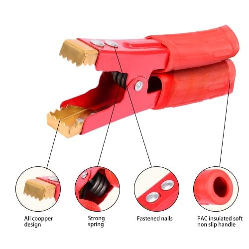 HUIQIAODS Battery Clips, Alligator Clips for Car Batteries, Insulated, High Current, Copper Plated, Pack of 2 (500A)