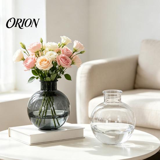 Artistic Home Decor Vase Clear Round Resin Vase, Transparent Sphere Flower Pot with Jute Stylish for Windowsill Bow, Modern Plastic Planter Hydroponic