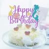 Mermaid Happy Birthday Cake Topper - Glitter Mermaid Under The Sea Theme Cake Topper, Baby Shower Gender Reveal Party, Boys and Girls Birthday Party