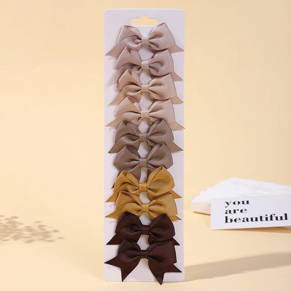 10Pcs/Set Classical Solid Ribbon Bow Hair Clips for Kids Girl Handmade Bows Hairpin Barrettes Headwear Children Hair Accessories