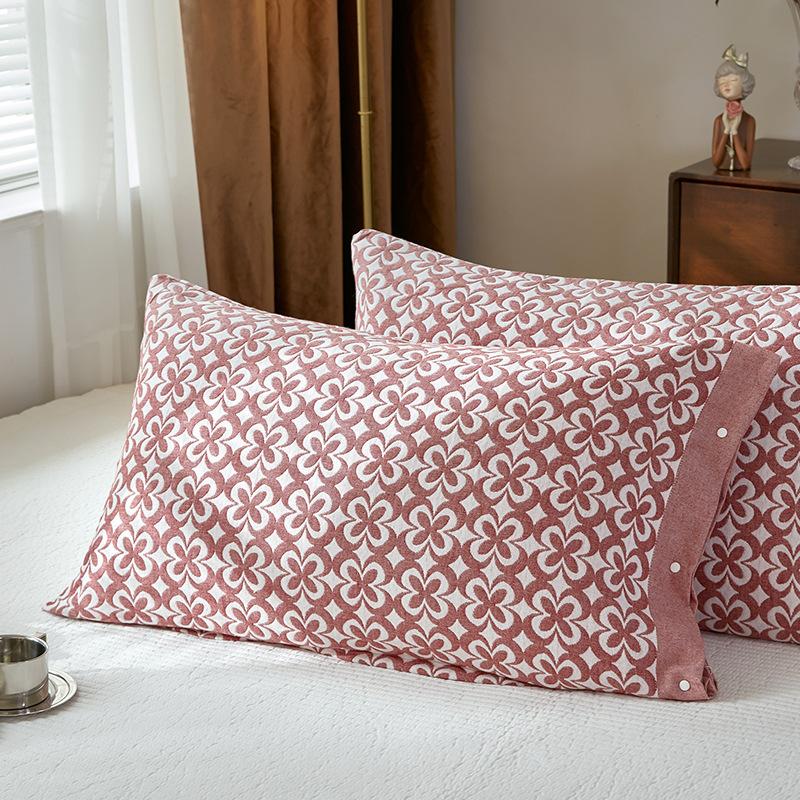 1 PC 100% Cotton Pillowcase Set with Side Snaps, Non-Slip Jacquard Pillow Covers for Standard & Memory Foam Pillows - 50x75cm