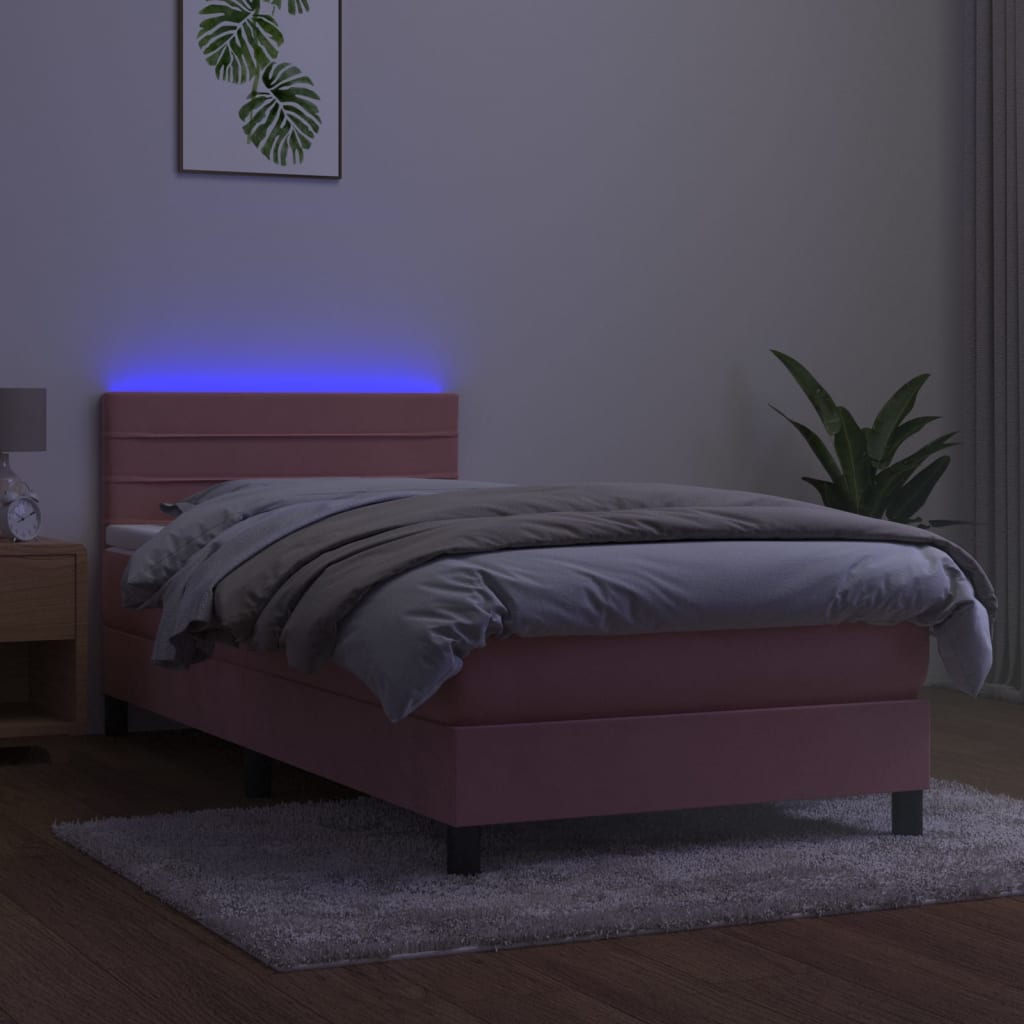 Vidaxl Łóżko Kontynentalne Z Materacem I Led, Różowy Aksamit 100X200Cm