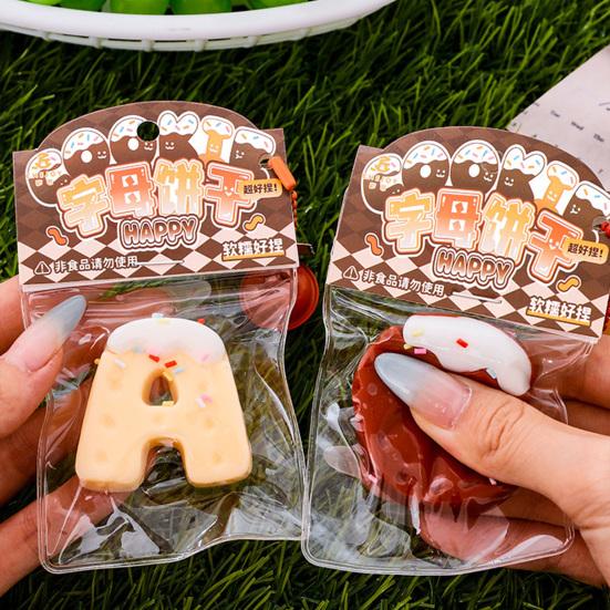 Alphabet Cookie Squeeze Toy with Bell Ball Chain Stress Relief Slow Rising Letter Cookie Sensory Fidget Toy Simulated Food Decompression Tools