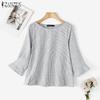 ZANZEA Damen Lässig Rundhals Locker 3/4 Ärmel Streifen Bluse