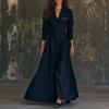 Abito Maxi da Donna a Maniche Lunghe con Colletto Colorato e Bottoni