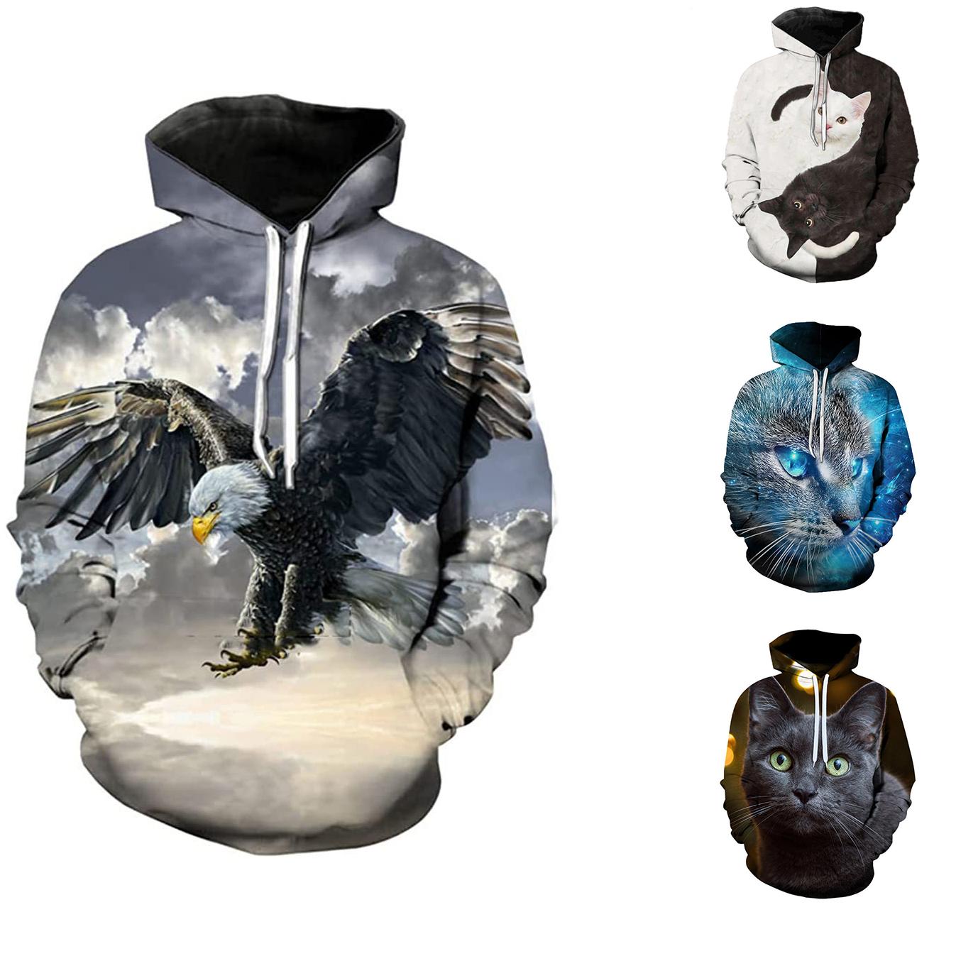 

Пуловер с котом, верхняя одежда для женщин и мужчин, толстовка с капюшоном для пар с 3D цифровой печатью, толстовка с капюшоном и длинными рукавами в виде животных, повседневные пуловеры с свободными карманами