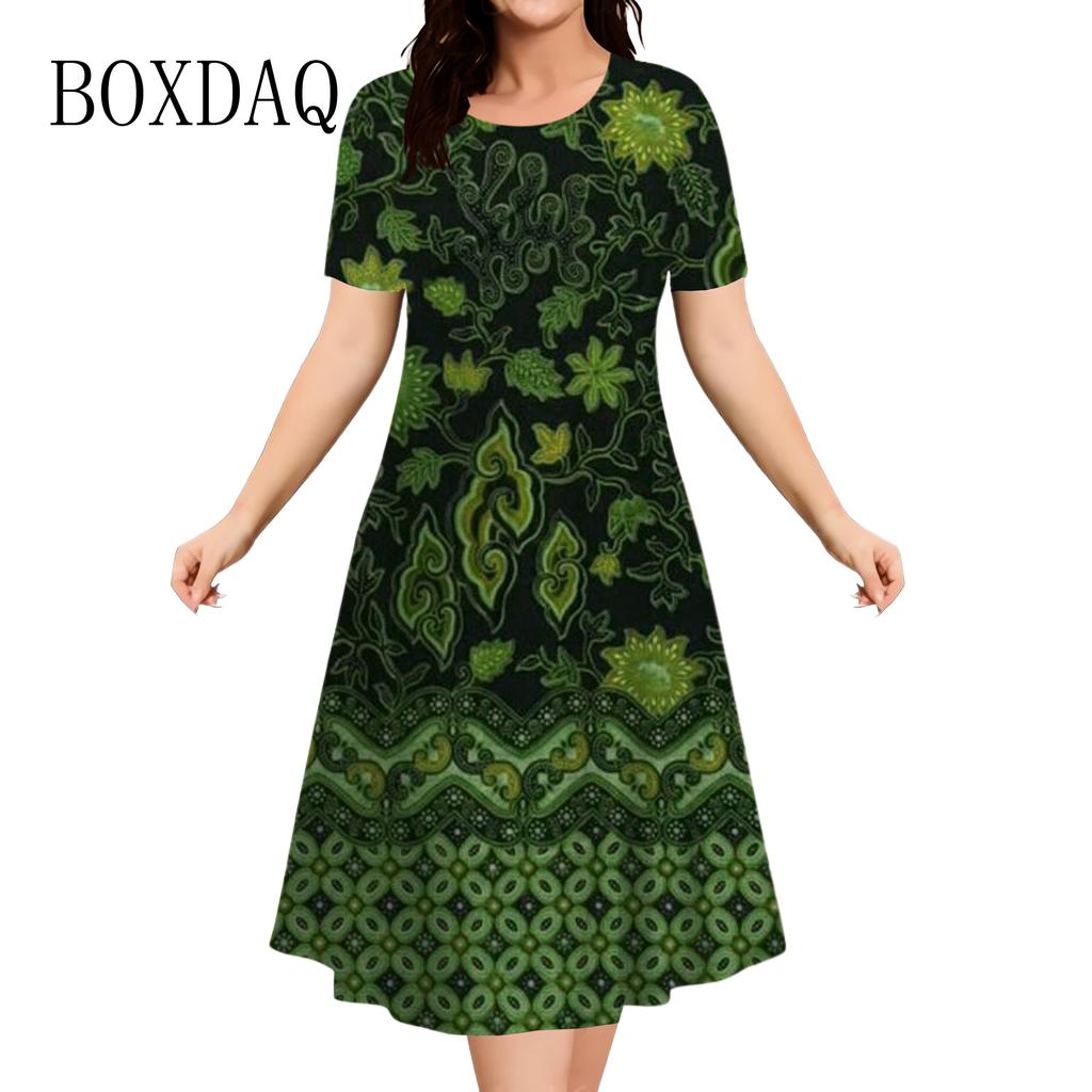 Summer Women O-Neck Short Sleeve Casual Loose A-Line Dress
