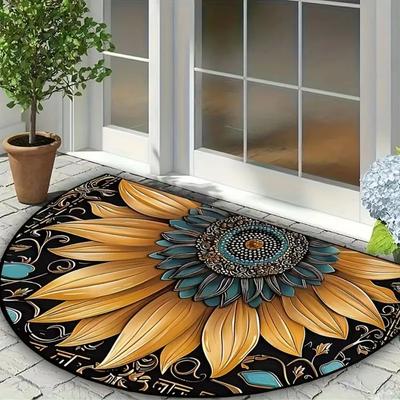 Felpudo Semicircular Estilo Americano, Alfombrilla Retro para Puerta de Entrada y Baño, Duradero y Adecuado para Decoración del Hogar.