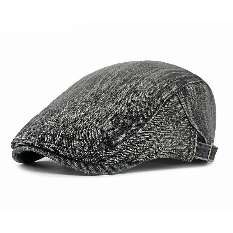 Unisex Retro Washed Denim Flat Cap Spring Summer Breathable Ivy Cabbie Hat Vintage Beret Casual Peaked Cap