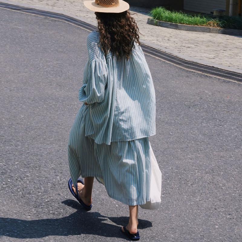 Johnature Sommer Japanischen Faul Gestreiften Röcke Elastische Lose Beiläufige Einfache Lose Röcke Frauen