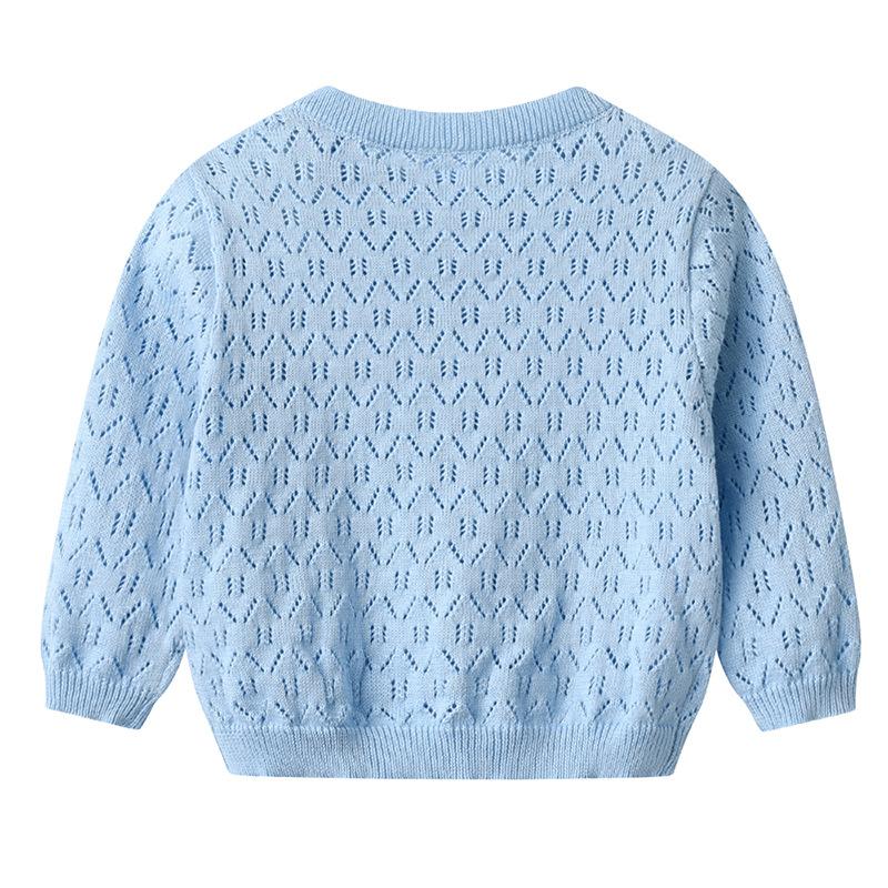 Korean Style Spring and Autumn Children's Woolen Coat Hollow Thin Summer Sun Protection Shirt Girls Knitted Cardigan