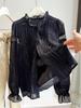 Elegant French Wood Ear Trim Round Neck Long Sleeve Womens Lace Top with Hollow Lantern Sleeves - Spring 2026