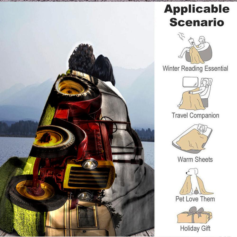 1Pc Vintage Tractor Reflection Blanket Soft And Comfortable Casual Warm Camping Travel Christmas Halloween Xmas Gift M928375