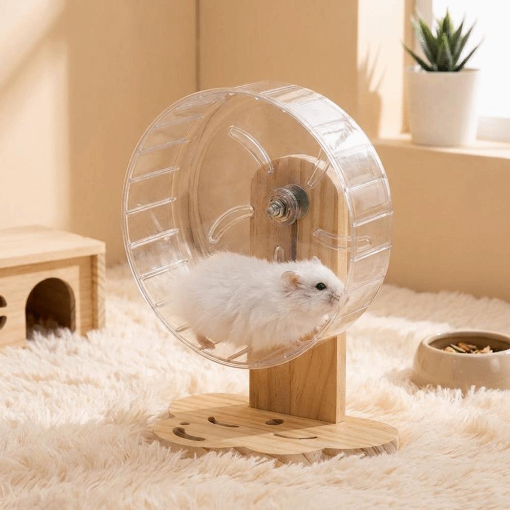 Transparent Hamster Exercise Wheel Wooden Stand Hamster Running Stand Pet Exercise Toy  Golden Bear