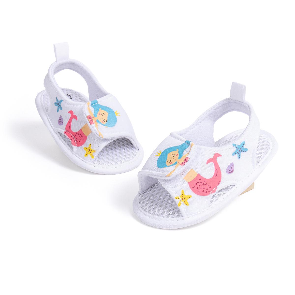 Cartoon Baby Girl Sandals: Velcro Open-Toe Breathable Summer Shoes 11cm/35g (0-6 Months) белый