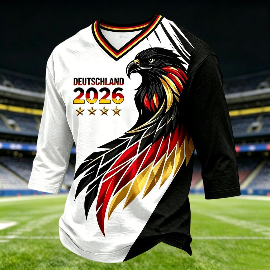 Men's Casual V Neck T Shirt Three Quarter Sleeve Top Soccer Inspired Graphic Print Lightweight Comfortable Fit