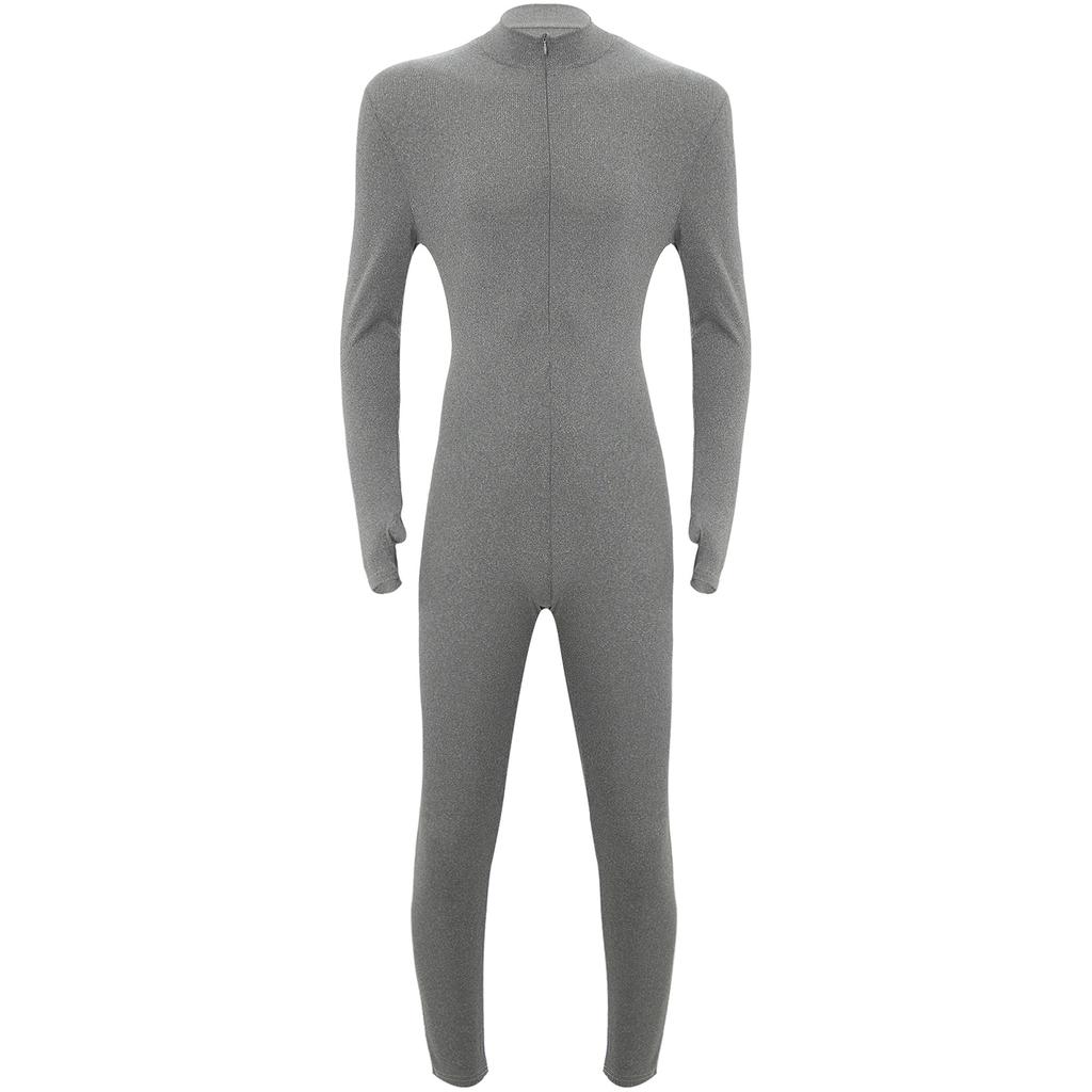 Macacão Unitário Listrado Masculino Gola Alta Manga Longa Calça Zíper Frontal Estilo Romper Roupa Esportiva Yoga